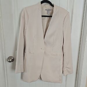 H&M Beige Woven Blazer – Single Button Classic Minimalist Neutral Workwear‎